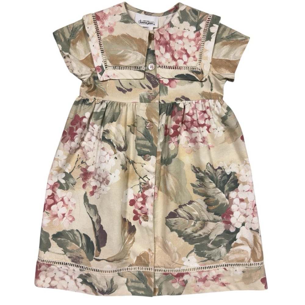 VTG Bonnie Jean Girls Floral‎ Dress Sz 6 USA Made Cotton Sailor Collar Cottage